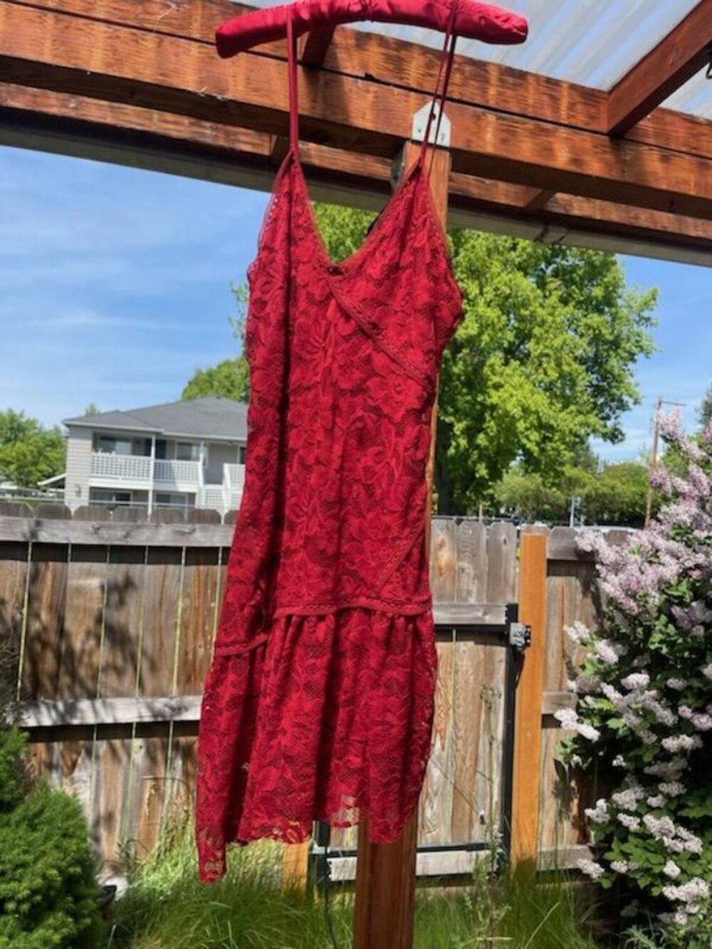Express Red Asymmetrical Lace Mini Dress-Boho-Size S-Stretchy